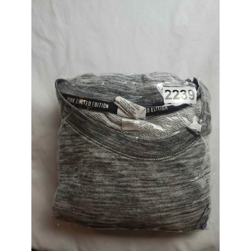 Pink Victoria's Secret Gray Marl Crewneck Sweatshirt Blue Sleeve Stripe Small - Picture 8 of 8